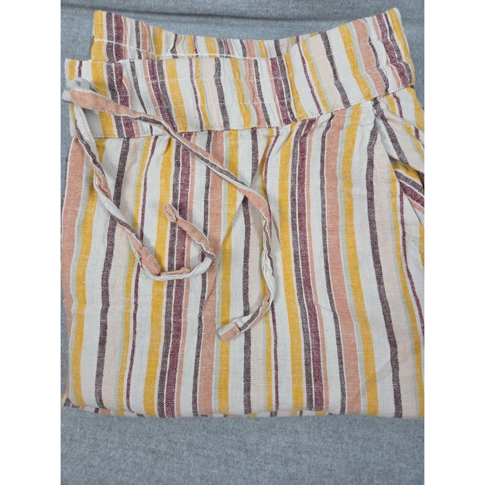 Naturals D & Co Linen Flax Striped Pants Wide Leg Drawstring 1X TALL Beach Boho